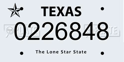 0226848 Texas License Plate