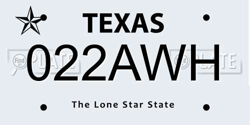022AWH Texas License Plate