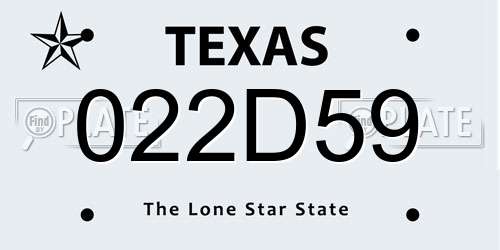 022D59 Texas License Plate