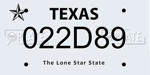 022D89 Texas License Plate