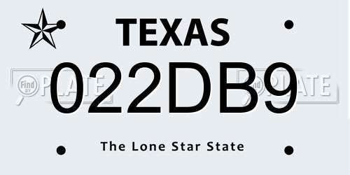022DB9 Texas License Plate