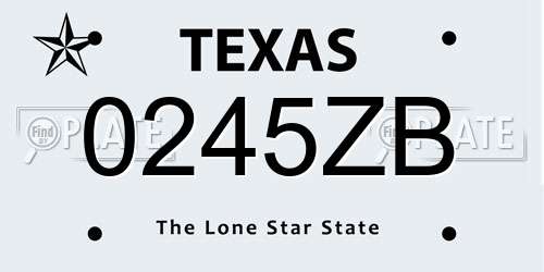 0245ZB Texas License Plate