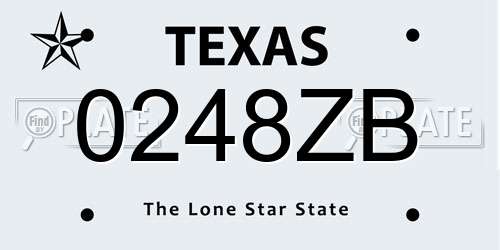 0248ZB Texas License Plate