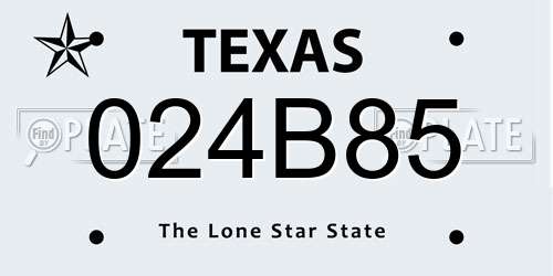 024B85 Texas License Plate