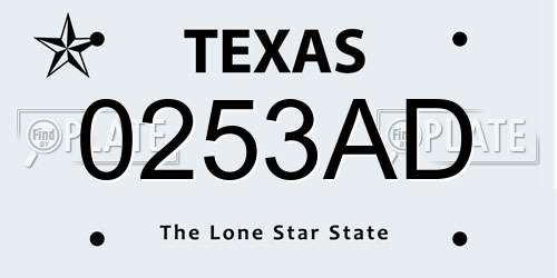 0253AD Texas License Plate