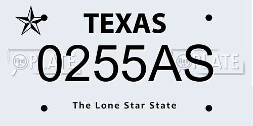 0255AS Texas License Plate