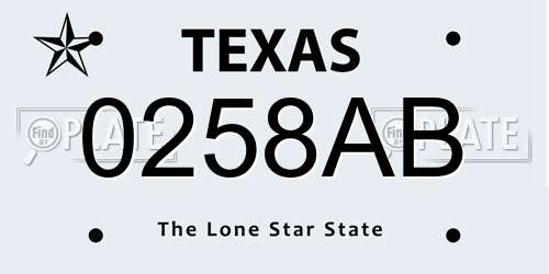 0258AB Texas License Plate