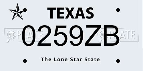 0259ZB Texas License Plate