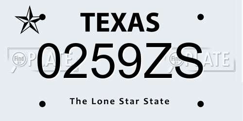 0259ZS Texas License Plate