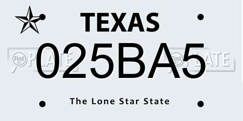 025BA5 Texas License Plate