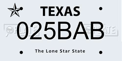 025BAB Texas License Plate