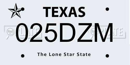 025DZM Texas License Plate