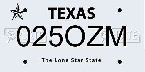 025OZM Texas License Plate