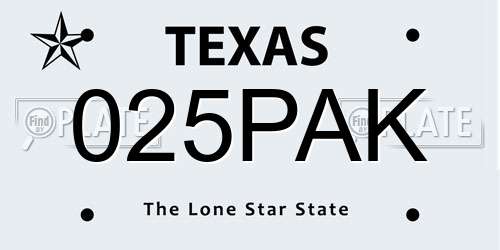 025PAK Texas License Plate