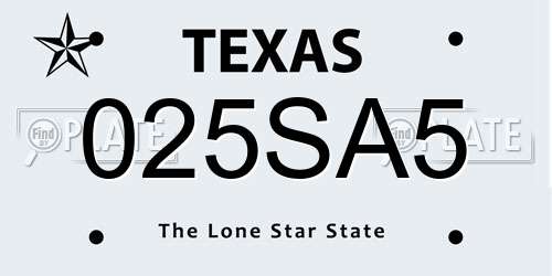 025SA5 Texas License Plate