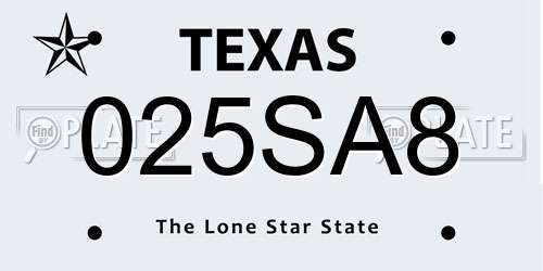 025SA8 Texas License Plate