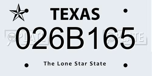 026B165 Texas License Plate
