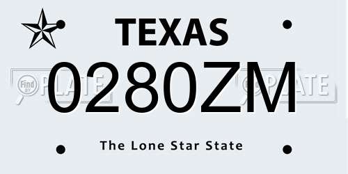0280ZM Texas License Plate