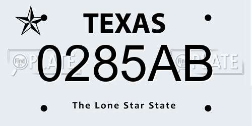 0285AB Texas License Plate