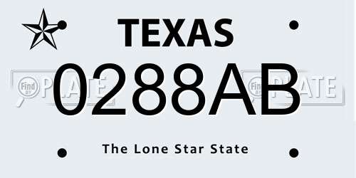 0288AB Texas License Plate