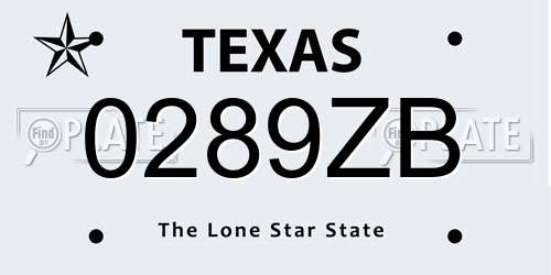 0289ZB Texas License Plate