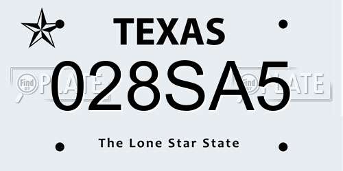 028SA5 Texas License Plate