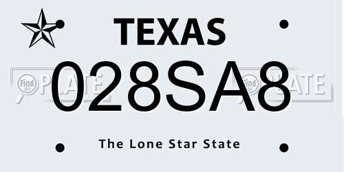 028SA8 Texas License Plate