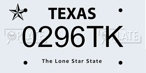 0296TK Texas License Plate