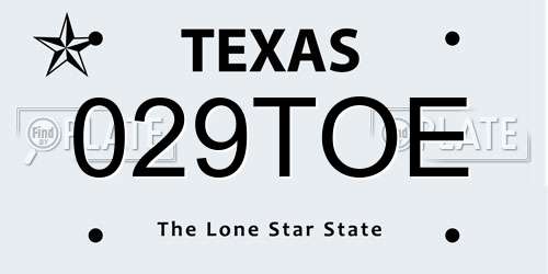 029TOE Texas License Plate