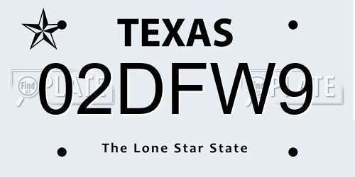 02DFW9 Texas License Plate