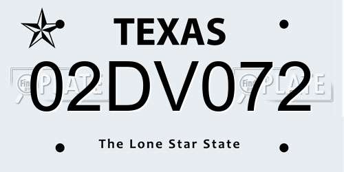 02DV072 Texas License Plate