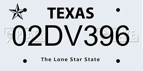 02DV396 Texas License Plate