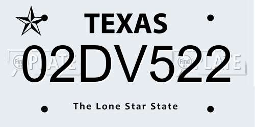 02DV522 Texas License Plate