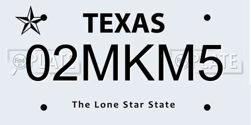 02MKM5 Texas License Plate
