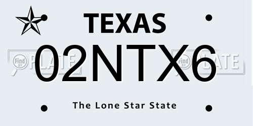 02NTX6 Texas License Plate