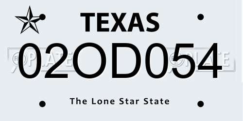 02OD054 Texas License Plate