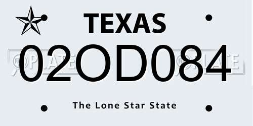 02OD084 Texas License Plate