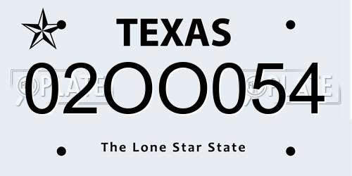 02OO054 Texas License Plate