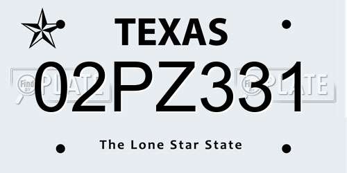 02PZ331 Texas License Plate