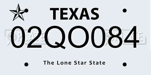 02QO084 Texas License Plate