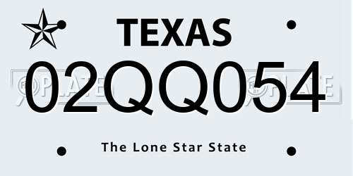 02QQ054 Texas License Plate