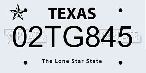 02TG845 Texas License Plate