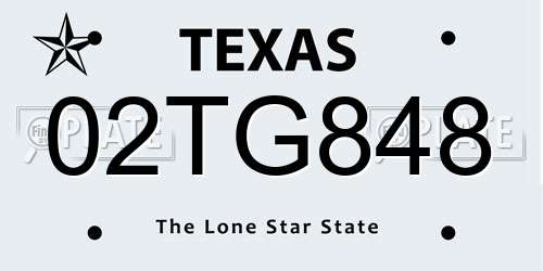 02TG848 Texas License Plate