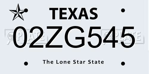 02ZG545 Texas License Plate
