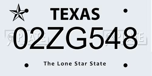 02ZG548 Texas License Plate