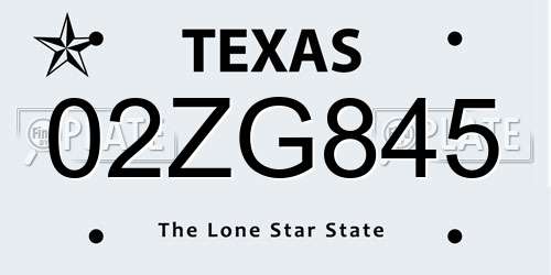 02ZG845 Texas License Plate