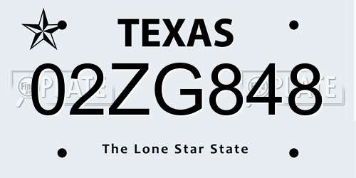 02ZG848 Texas License Plate