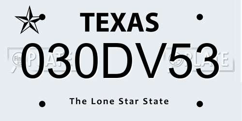 030DV53 Texas License Plate