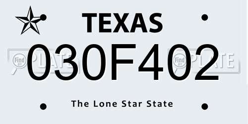 030F402 Texas License Plate