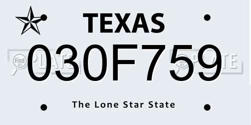 030F759 Texas License Plate